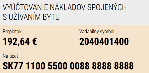 1.	Výsledok vyúčtovania – preplatok zobrazený na prvej strane vyúčtovacej zostavy